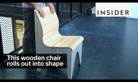 This wooden chair rolls out into shape